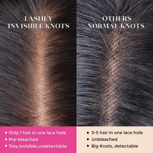Miniatura 8 de Lashey Pelucas de cabello humano lacio tipo afro de 5 x 5, cierre de encaje HD transparente, densidad del 180 % prearrancada con nudos blanqueados