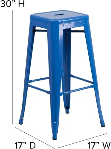 Miniatura 3 de Flash Furniture - Taburete de bar de grado comercial de 30 pulgadas de alto, sin respaldo, de metal azul para interior/exterior con asiento cuadrado