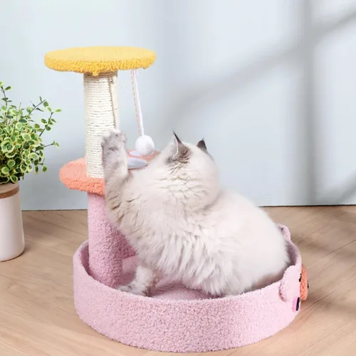 Miniatura 6 de Lindo árbol de gato de peluche decorativo para gatos, torre de dibujos animados, divertida plataforma de diversión, rascador de sisal natural