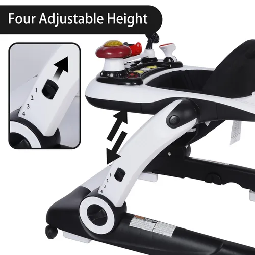 Miniatura 3 de Kinder King Andador para bebés con música y luces, 5 en 1 caminante de actividad para bebés con rueda, altura y asiento ajustables, asiento de Negro