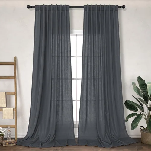 Miniatura 44 de Cortinas Largas de Lino de Lino 108 Pulgadas de Longitud para Sala de Estar 2 Paneles Bolsillo de Pestaña Trasera Cortinas Grandes para Ventana Saco