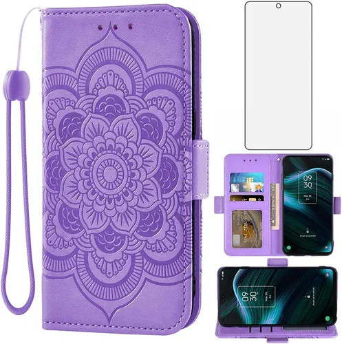 Asuwish Funda para teléfono TCL Stylus 5G 2022 con protector de pantalla de vidrio templado y soporte de cuero para tarjetas de crédito, accesorios