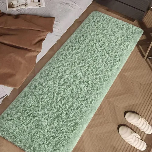 Miniatura 2 de Alfombras verdes suaves para dormitorio, alfombra de noche de 2 x 6 pies, alfombras esponjosas de felpa, alfombra de área moderna peluda para sala