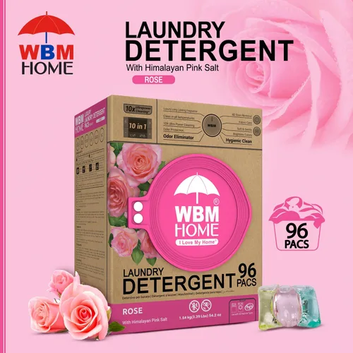Miniatura 2 de WBM Home Cápsulas de lavandería 5 en 1, total de 96 unidades, ultra concentrado con potente tecnología de levantador de manchas, suavizante de tela