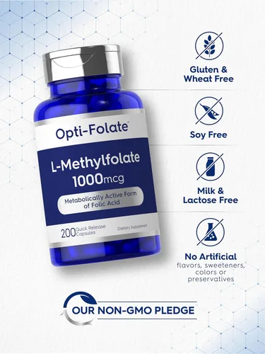 Miniatura 5 de Carlyle L metilfolato 1000mcg 200 cápsulas Tamaño de valor Optimizado y activado Sin OMG, sin gluten Folato de metilo, 5-MTHF por