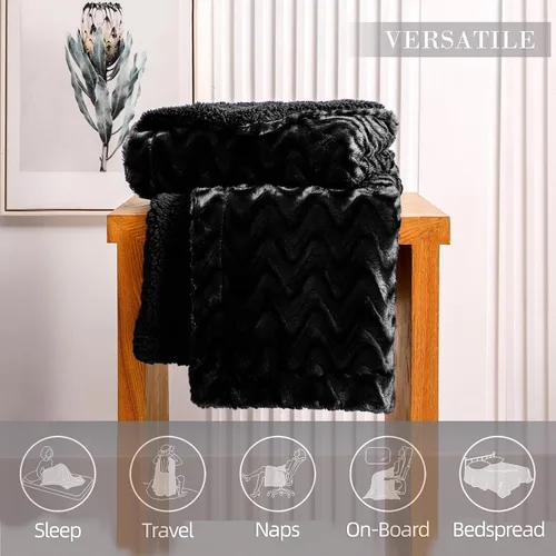 Miniatura 5 de Whale Flotilla - Manta de pelo sintético sherpa para sofá, acogedora, reversible, mullida, esponjosa, para todas las estaciones, cálida y suave, 50