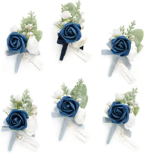 Miniatura 8 de Ling's Moment Boutonniere para Hombres Boda, Juego de 6, Novio y Padrinos Boutonniere para Boda Regreso a Casa Halloween Ceremonia Aniversario, Cena