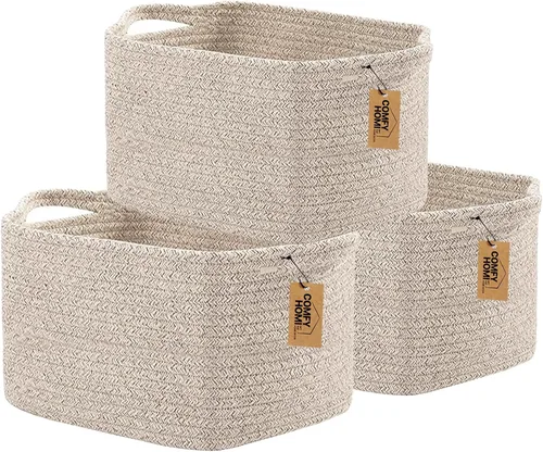 Miniatura 36 de COMFY-HOMI Cestas de almacenamiento de 11.5 x 7.5 x 4.7 pulgadas para organizar, cesta tejida de cuerda de algodón, caja de almacenamiento