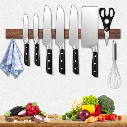 Miniatura 13 de Dmore soporte magnético para cuchillos de pared—con 4 ganchos, Sin Perforación, tira magnética negra de 23 pulgadas para cuchillos, potente estante
