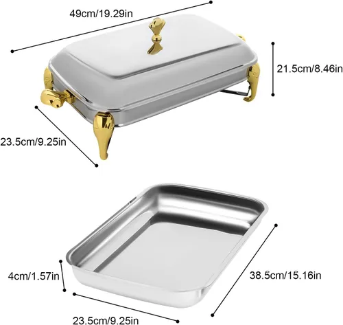 Miniatura 5 de Calentador de alimentos de acero inoxidable, juego de platos de bufé rectangular, estufa de buffet, juego de calentador de bufé para uso doméstico