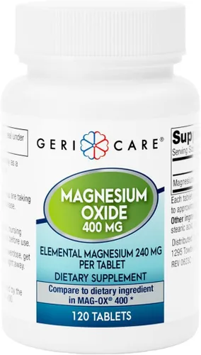 GeriCare Suplemento de óxido de magnesio 240 mg de magnesio elemental, 120 tabletas, apoyo mineral esencial, promueve la salud vascular, la fuerza