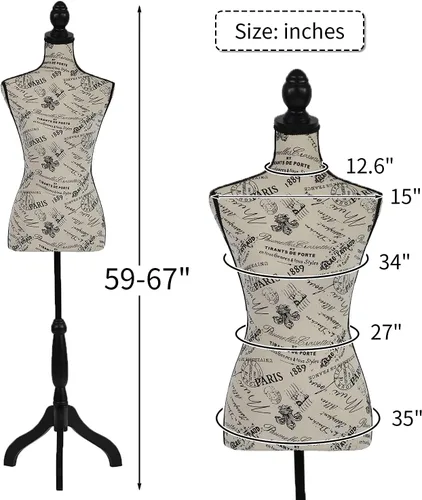 Miniatura 7 de FDW Maniquí femenino con forma de maniquí de costura, maniquí de torso con base de trípode, maniquí ajustable para coser ropa (CM, 59-67 pulgadas)