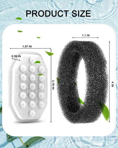 Miniatura 3 de Paquete de 8 filtros de fuente de agua para gatos con 8 esponjas de prefiltro para fuente de agua de 3.2L/108 onzas, repuesto de filtro de fuente