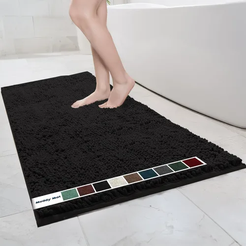 Miniatura 59 de Muddy Mat Alfombras de Baño de Chenilla de Microfibra de Secado Rápido Antideslizantes Lavables, Extra Gruesas, Suaves y Altamente Absorbentes Gris