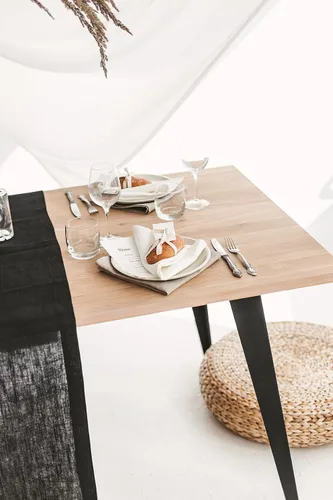 Miniatura 2 de Pure 100% Linen Table Runner - Thick 260-GSM 15x72-inch Black Table Runner - Natural Fiber Dining Table Runners