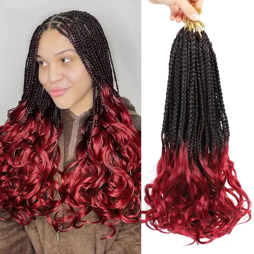 Trenzas de ganchillo con rizos franceses, trenzas de caja de diosa bohemias, cabello trenzado francés preenlazado, para mujeres negras (14 (8