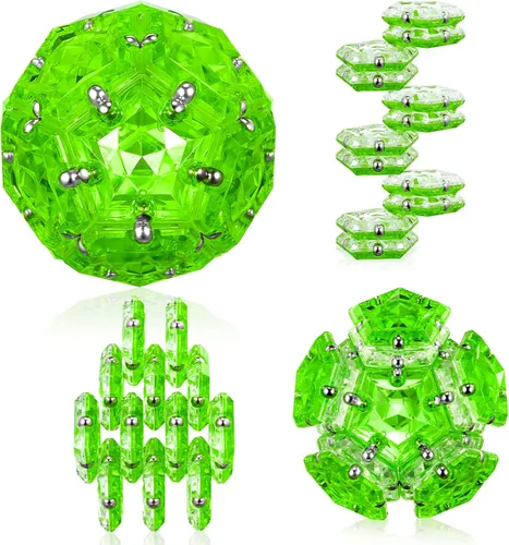 RoomyRoc - Esfera magnética antiestrés, imanes de pentágonos, juego de 12 piezas, color verde brillante de cristal; juguetes magnéticos de imanes,