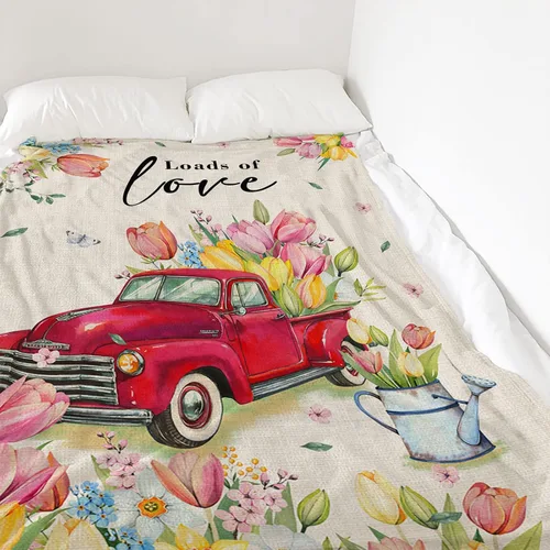 Miniatura 4 de Manta de Pascua de camión rojo, tulipán, manta suave y cálida, manta de franela de flores y mariposas para sofá, cama, manta para el Día