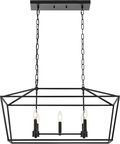 Miniatura 6 de Lámpara de araña lineal de isla de cocina de 5 luces, gran casa de campo, color negro, colgante para comedor, sobre mesa, lámpara colgante de farol