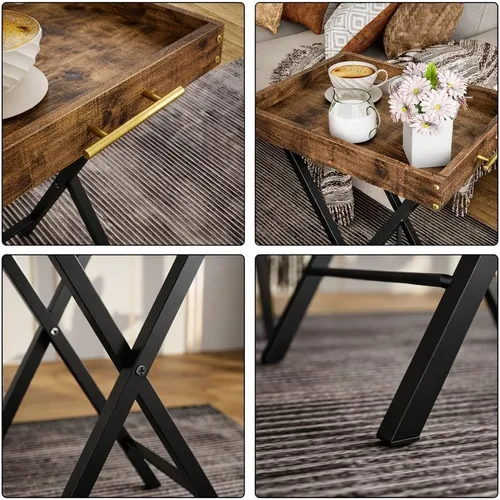 Miniatura 6 de Mesas de bandeja para TV plegables, juego de 2 mesas laterales para espacios pequeños, mesas para bocadillos al lado del sofá, mesas plegables