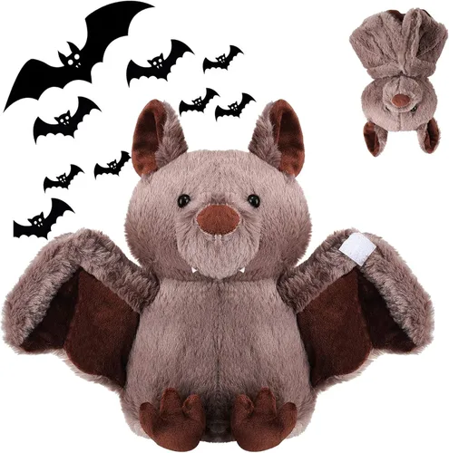 Miniatura 8 de AngelGift Peluche de murciélago de peluche de 11 pulgadas para Halloween, muñeco de peluche para dormir, juguetes para cumpleaños, Navidad, regalos