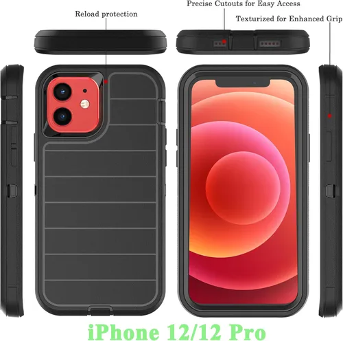 Miniatura 2 de YmhxcY Funda para iPhone 12/iPhone 12 Pro [2 Protectores de Pantalla de Vidrio Templado] Cubierta Duradera de 3 Capas A Prueba de Caídas/Funda