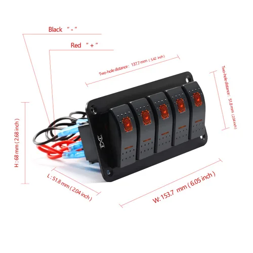 Miniatura 6 de FXC Panel de Aluminio con Interruptores Basculantes de 5 Posiciones, Interruptores de Palanca para Tablero, 5 Pines ON/OFF, 2 LED Retroiluminados