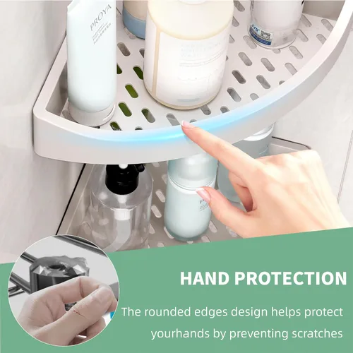 Miniatura 2 de Estante esquinero de ducha para baño, montado en la pared, sin perforaciones, estantes de almacenamiento, cestas triangulares adhesivas