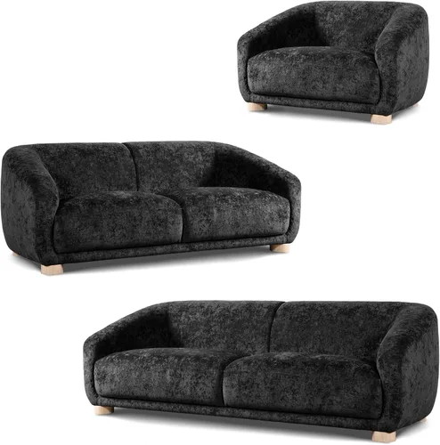 Miniatura 9 de Furniture of America Amara Modern - Juego de sofá tapizado de felpilla de 3 piezas con reposabrazos inclinados, sillón de madera, sofá biplaza
