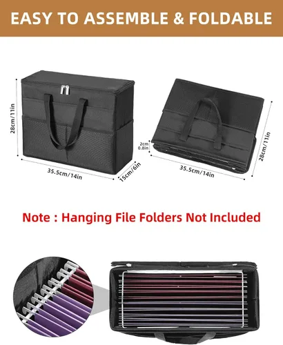 Miniatura 4 de Qozary Paquete de 2 Cajas Organizadoras de Carpetas de Archivos - Bolsa Portátil para Archivos Colgantes con Tapas, Caja Organizadora de Archivos