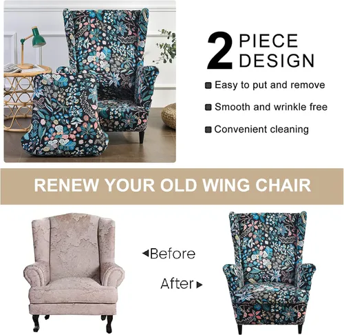 Miniatura 5 de Eco-Ancheng Funda para silla Wingback, 2 piezas, respaldo de ala, fundas de elastano para sillón con respaldo de ala, fundas para sillón con parte W9