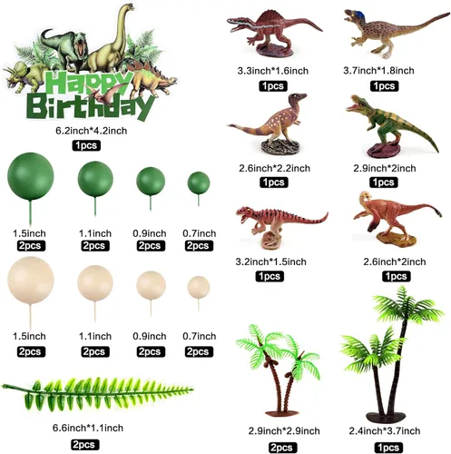 Miniatura 2 de 28 piezas de decoración de pastel de dinosaurio 3D artificiales de bolas verdes y marrones, decoración de pastel de coco artificial para baby