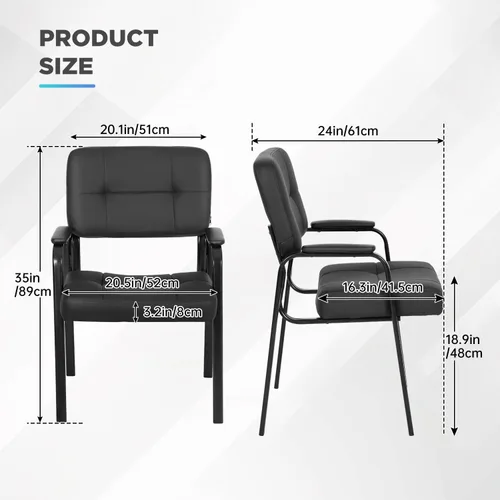 Miniatura 3 de Sillas de oficina para invitados con reposabrazos de piel sintética, diseño ergonómico para el hogar, reuniones, salas de conferencias, color negro