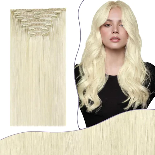 Miniatura 20 de Fshine Extensiones de cabello con broches, 22 pulgadas, 7 unidades, color marrón oscuro, doble trama, extensiones de cabello humano real con clip