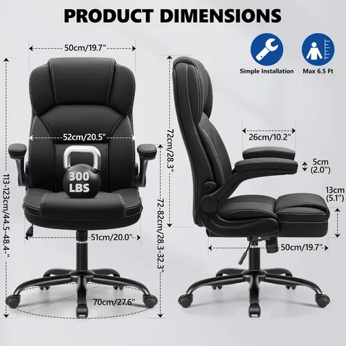 Miniatura 2 de Silla de oficina ejecutiva de cuero PU, silla ergonómica de respaldo alto para computadora y juegos con altura ajustable, giratoria con ruedas