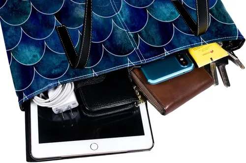 Miniatura 4 de Bolsos de mano de sirena de mar para mujer, bolsos grandes de cuero, bolso de hombro escolar