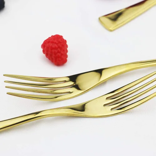 Miniatura 5 de JASHII Juego de cubiertos dorados de 24 piezas, juego de vajilla de acero inoxidable 18/10 para 4, incluye cuchillo, tenedor/cuchara, pulido con Oro