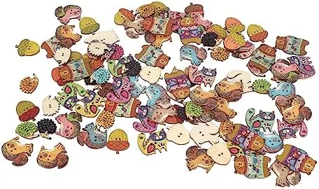Miniatura 7 de Pssopp Botones para manualidades, 1.2 pulgadas de largo, lindos animales, coloridos y ligeros, botones de madera para coser, manualidades