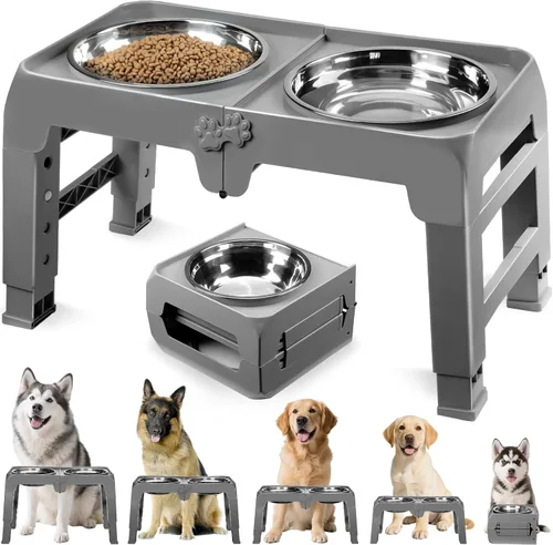 Miniatura 20 de COMESOON - Tazones elevados para perros, soporte elevado de 4 alturas ajustables con 2 tazones gruesos de acero inoxidable de 50 onzas, Negro