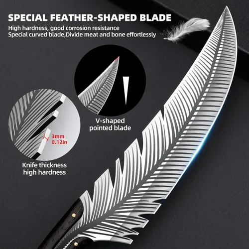 Miniatura 4 de Cuchillos de chef profesionales, cuchillo de deshuesado de plumas afiladas con vaina, cuchillo de chef de acero de alto carbono, cuchillo