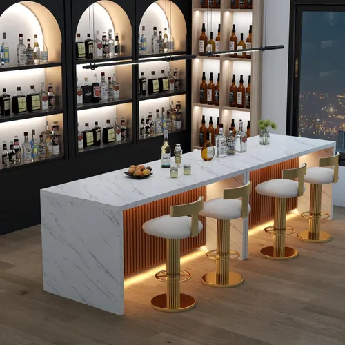 Miniatura 9 de Mesa de comedor grande de mármol de imitación de 63 pulgadas para 4-6 personas, mesa de isla de cocina con luces LED, mesa de comedor de cocina
