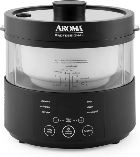 Aroma Housewares Multicooker SmartCarb profesional de 8 tazas (cocidas) y vaporizador de alimentos con bloqueo de sabor para arroz y granos bajos en
