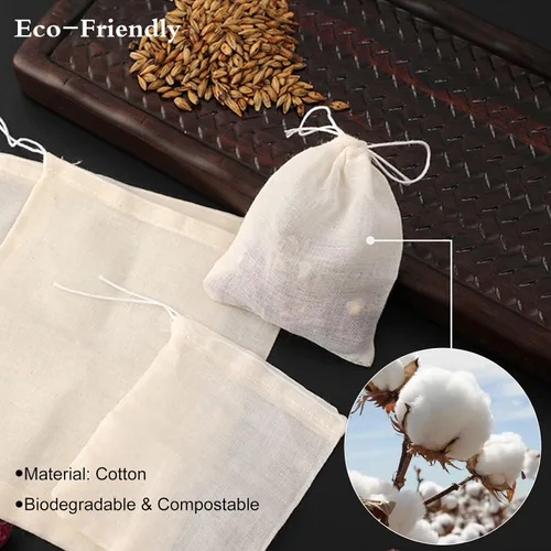 Miniatura 5 de Numola 50 bolsas de té de algodón sin blanquear, bolsas de té reutilizables con cordón para cocinar sopa, bolsa infusora de té orgánico natural