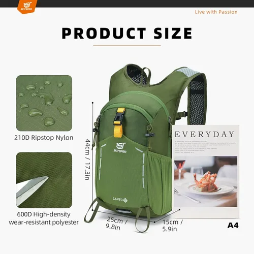 Miniatura 6 de SKYSPER Mochila de senderismo pequeña – Mochila de viaje de 15 L, ligera, resistente al agua, mochilas de senderismo para mujeres y hombres