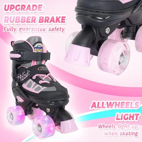 Miniatura 2 de Nattork Patines de ruedas para niños y niñas, 4 tamaños ajustables con ruedas iluminadas para niños principiantes para interiores y exteriores Rosa