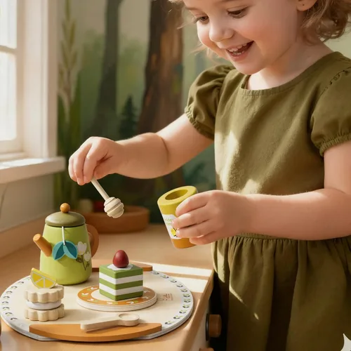 Miniatura 2 de Juego de té de madera para niños pequeños, juguetes de fiesta de té de simulación para niños de 3 a 5 años, regalo para niñas y niños