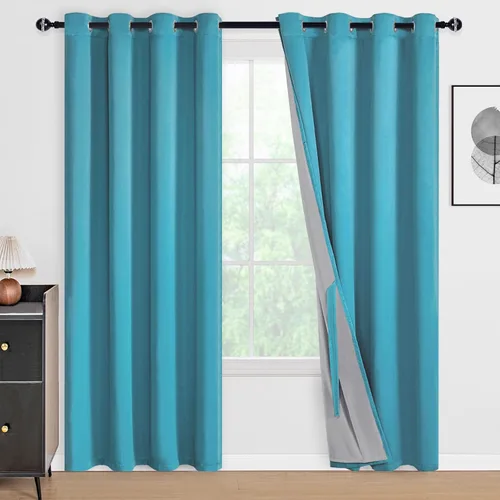 Miniatura 169 de DWCN Cortinas 100% opacas de 84 pulgadas de largo para dormitorio con forro negro, paneles de cortina de ventana de doble capa con aislamiento Azul