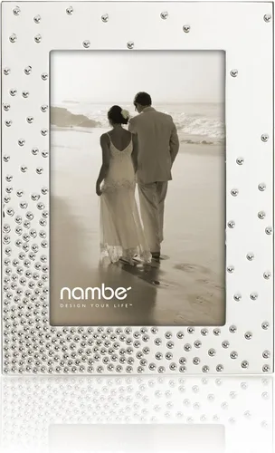 nambe Dazzle - Marco de fotos de 4 x 6 pulgadas, marco de fotos con vidrio templado, diseño vintage y contemporáneo, exhibición de mesa para