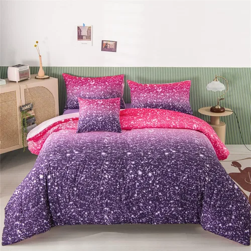 Miniatura 23 de RYNGHIPY Juego de ropa de cama tamaño matrimonial de sirena para niñas, colorido arco iris, juego de edredón con sábanas suaves y ligeras, 6 piezas