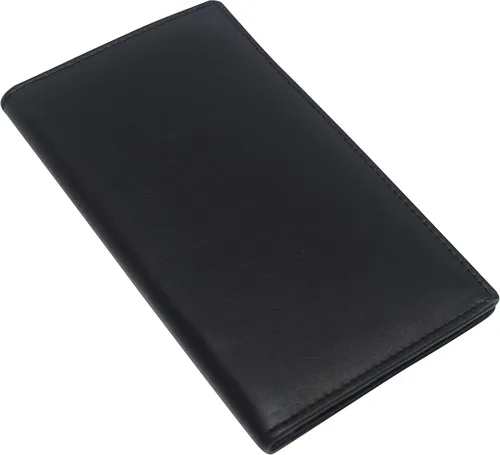 Miniatura 3 de RFID bloqueo doble cuero genuino tarjeta de crédito titular de identificación cartera larga, CN Negro, Bifold